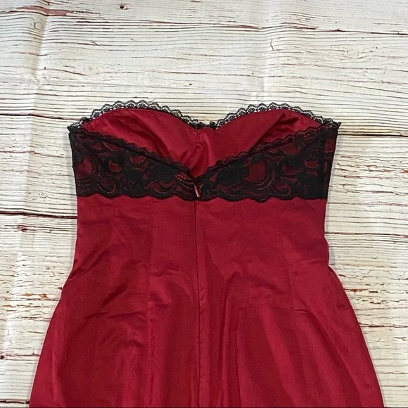 Bebe Red Strapless Lace Bustier Dress Sz S - Picture 10 of 13